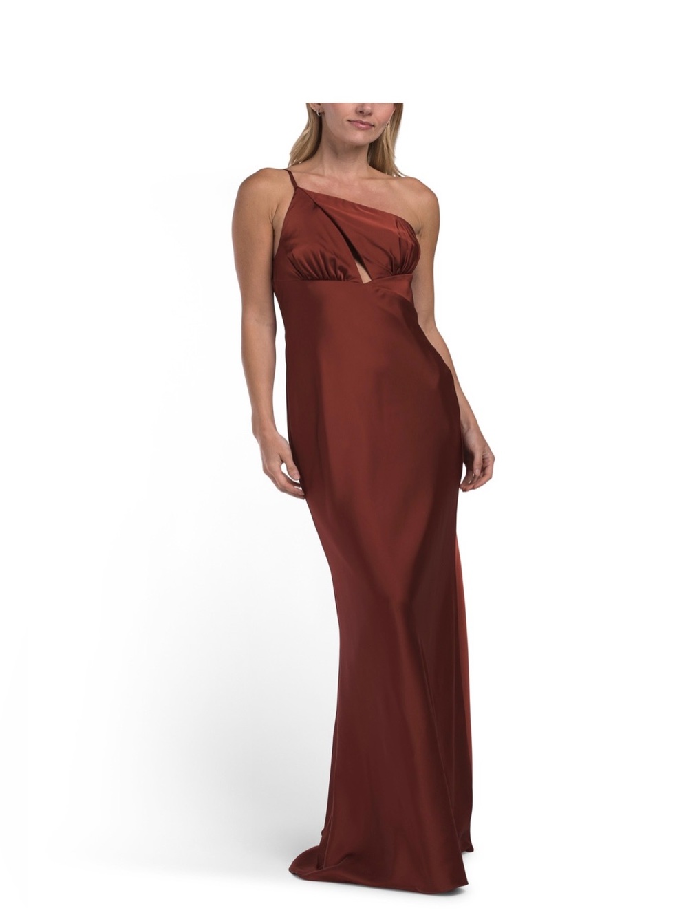 One-Shoulder Rust Evening Gown